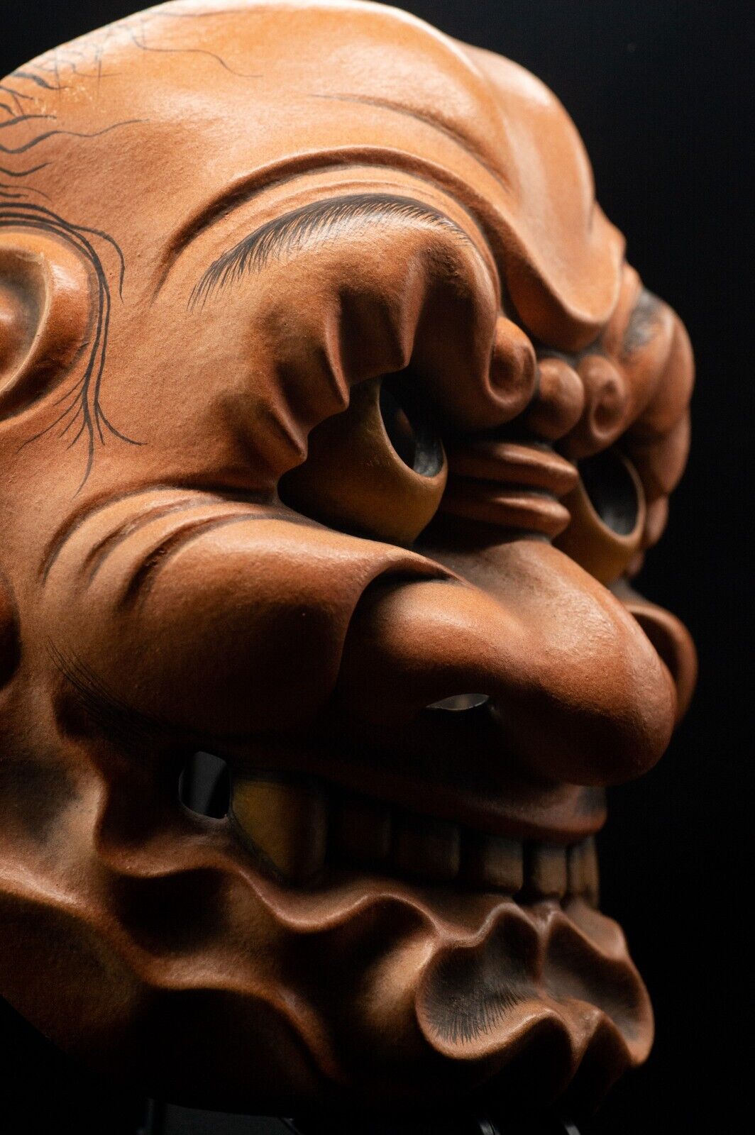 HQ Signed Wooden Noh Mask Demon Oni w/Bag Noh Men Japanese Vintage