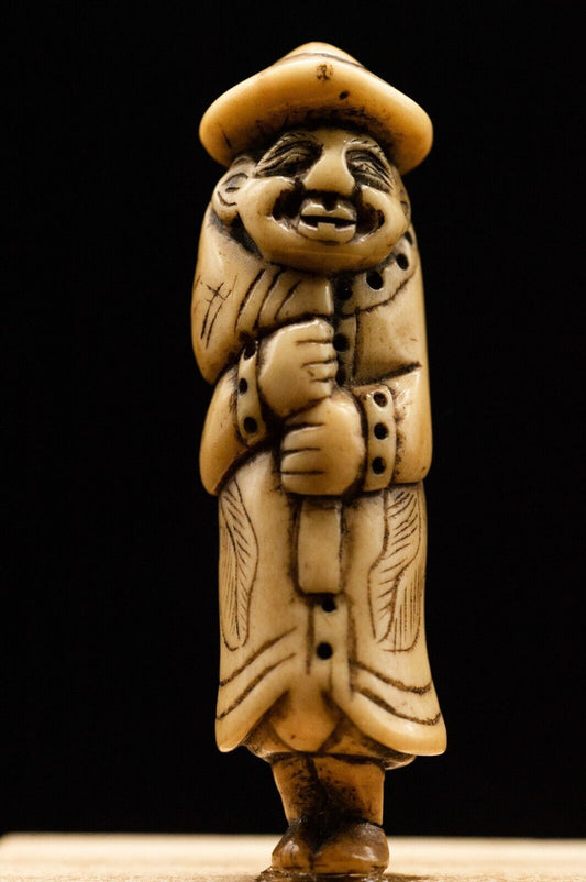 Stag Antler NETSUKE Dutchman Japanese Edo - Meiji Antique Vintage