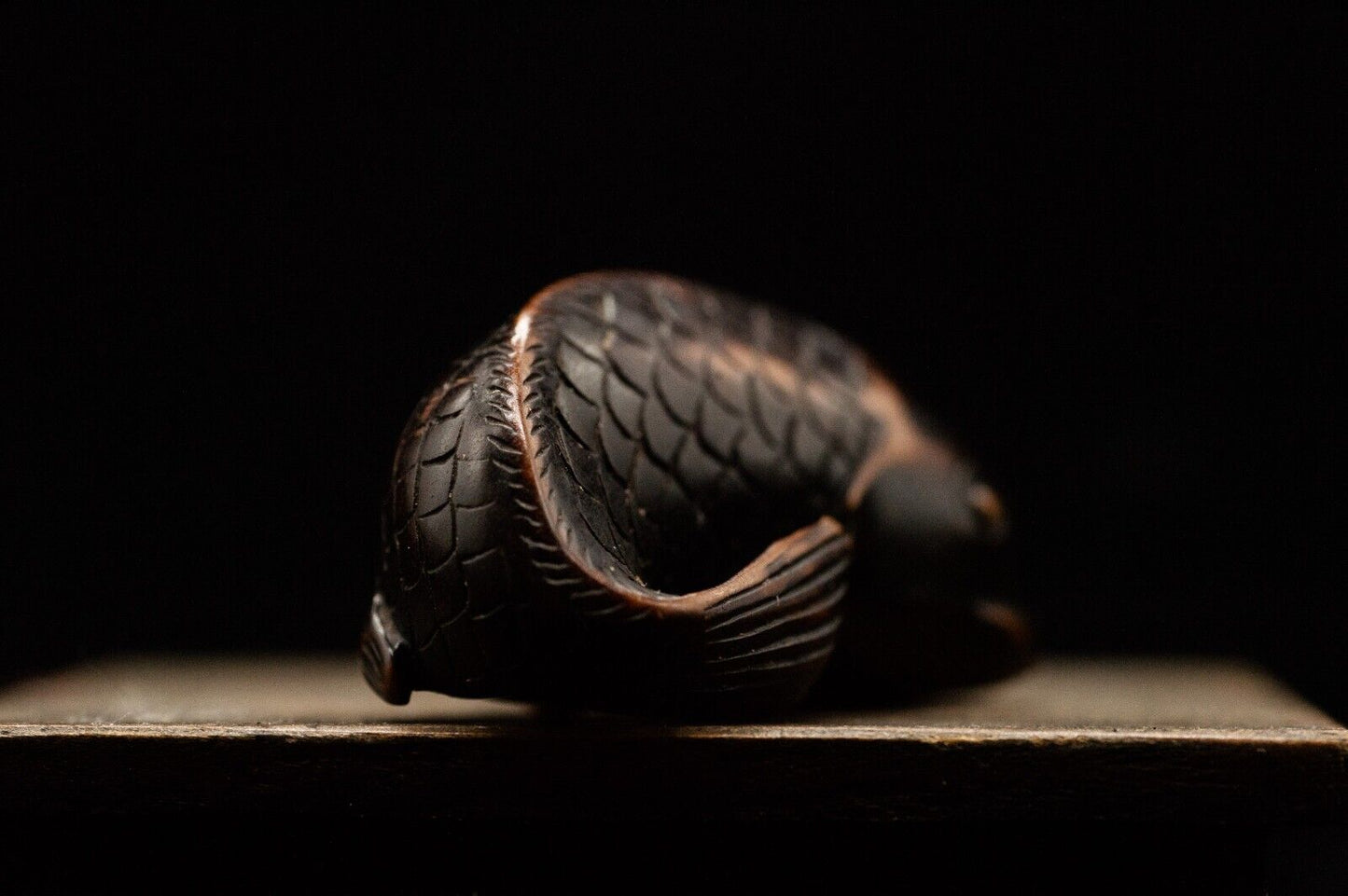 Wooden NETSUKE Koi Fish Japanese Antique Vintage