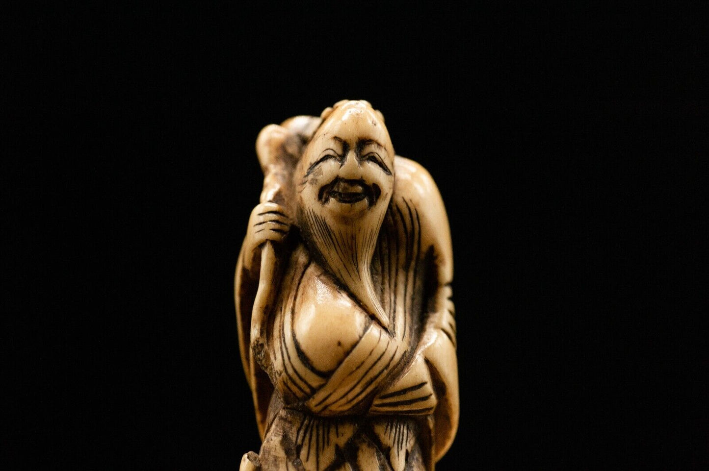 Stag Antler NETSUKE Hermit Japanese Edo - Meiji Antique Vintage