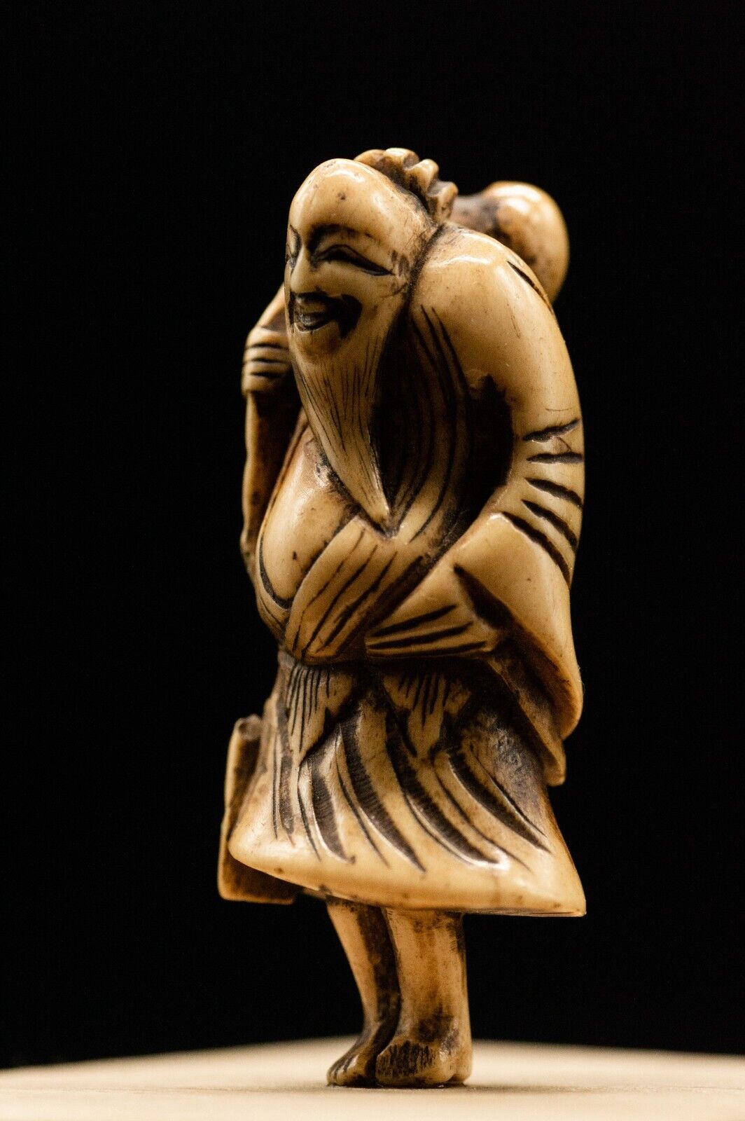 Stag Antler NETSUKE Hermit Japanese Edo - Meiji Antique Vintage