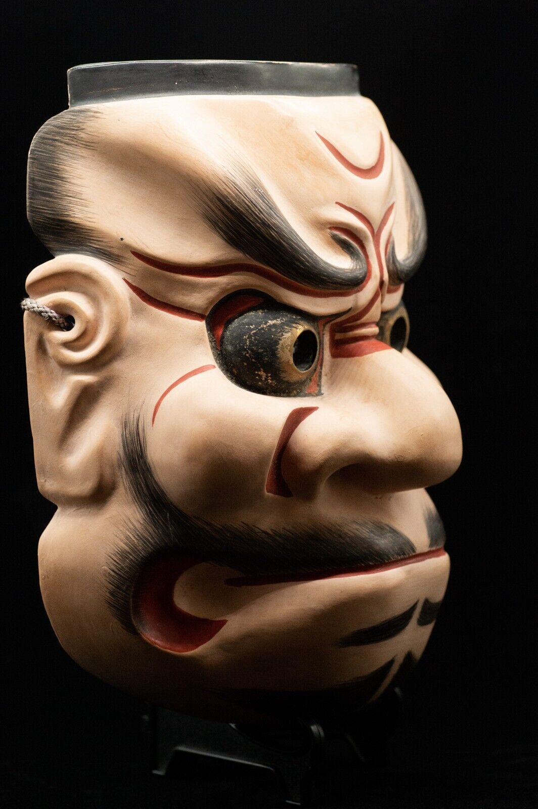 HQ Signed Wooden Noh Mask Brass Eyes Beshimi 癋見 Noh Men Japanese Vintage