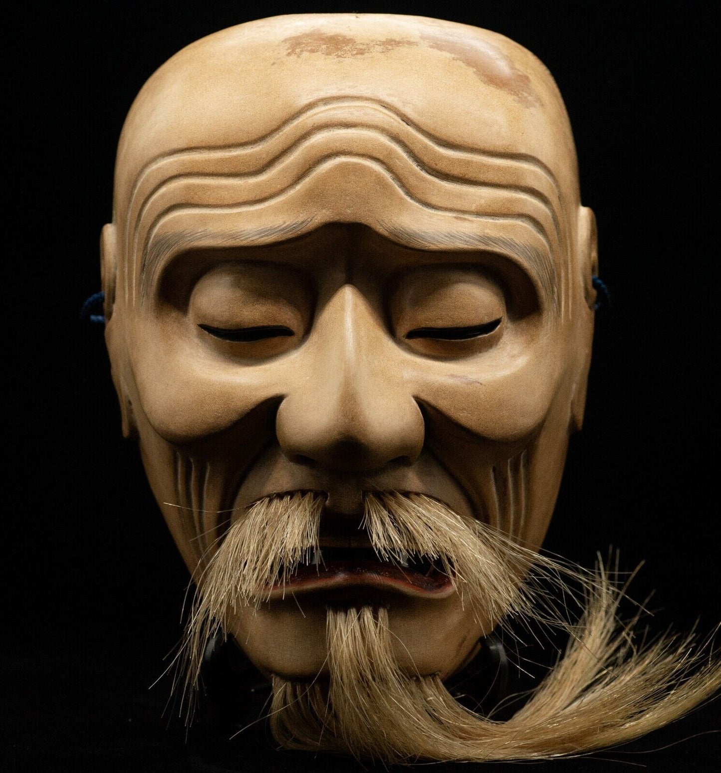 HQ Signed Wooden Noh Mask Kagekiyo 景清 w/Bag Noh Men Japanese Vintage