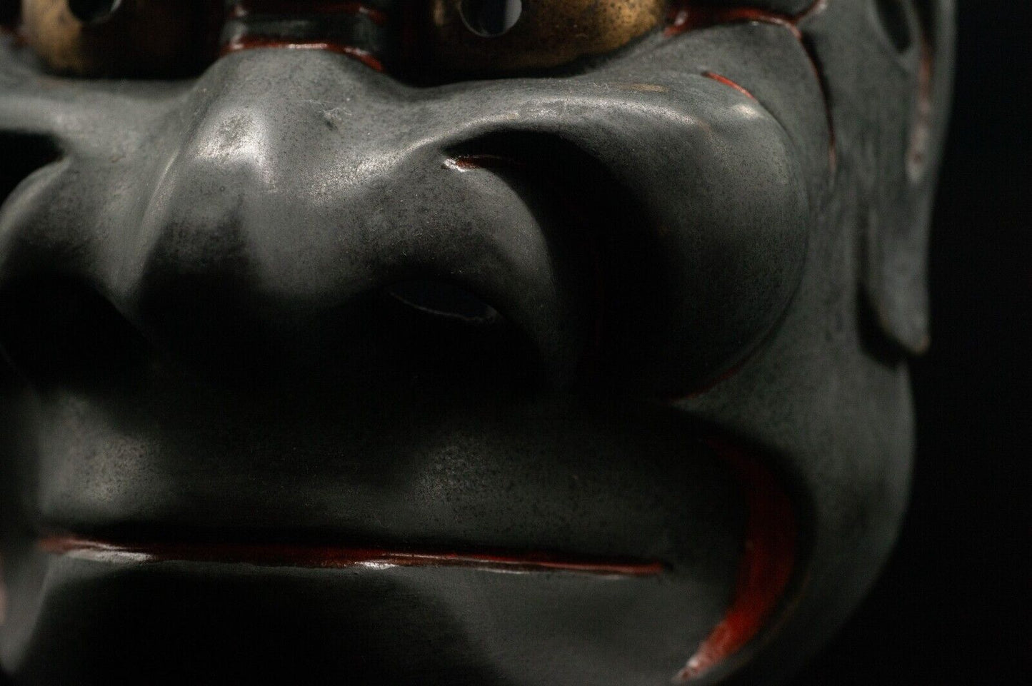 HQ Signed Wooden Noh Mask 黒鬼 Black Demon Noh Men Japanese Vintage