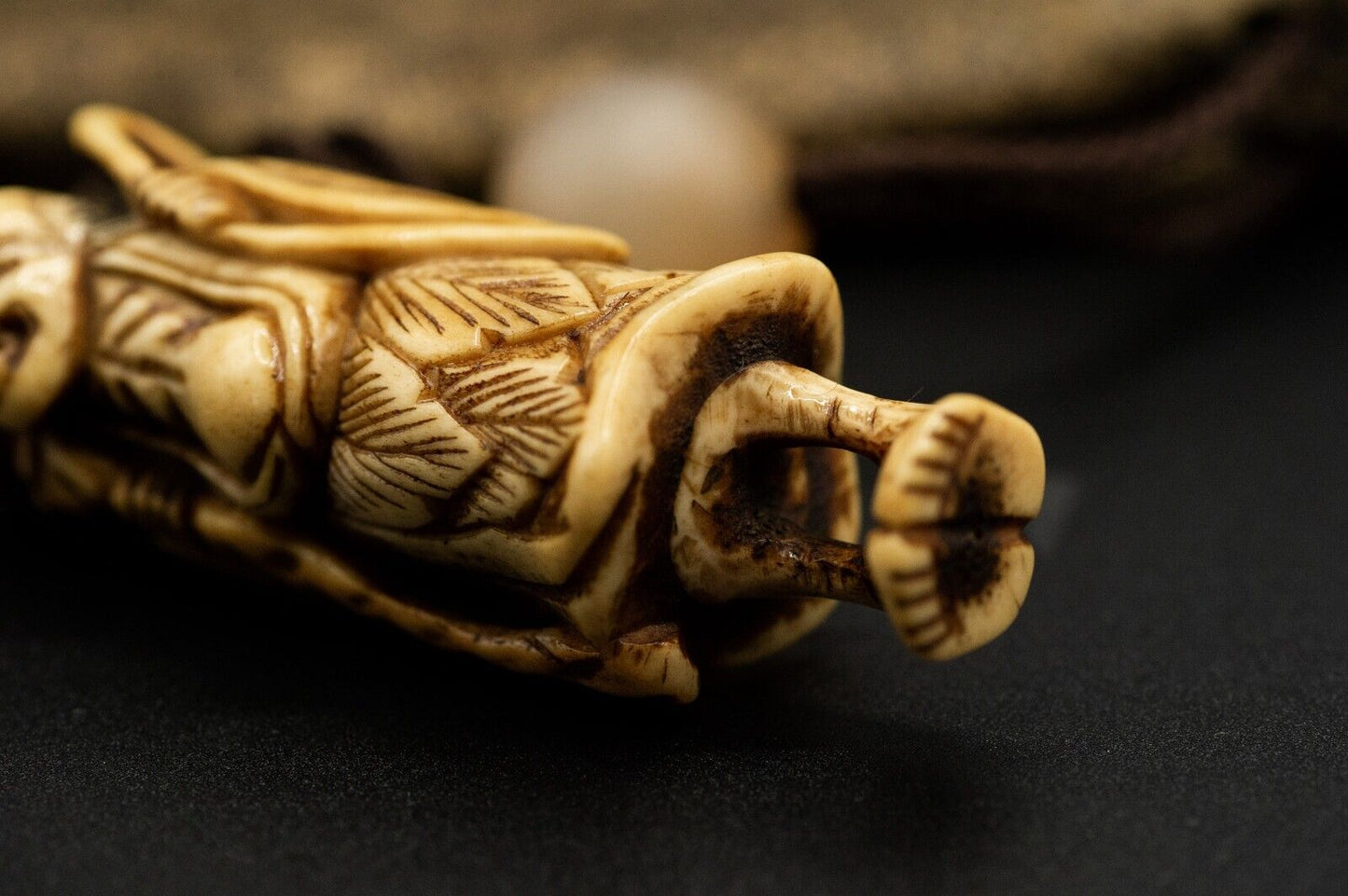 Stag Antler NETSUKE Hermit w/Bag Japanese Edo - Meiji Antique Vintage