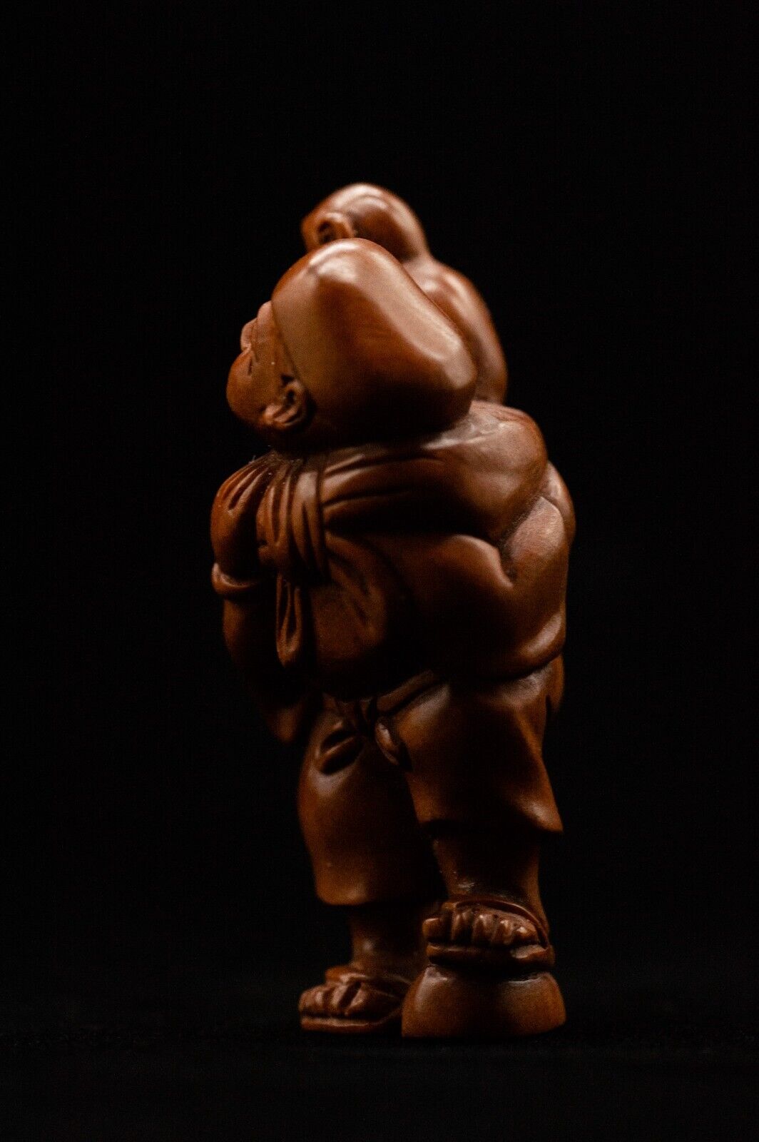 Signed Wooden NETSUKE Monkey trainer Japanese Antique Vintage