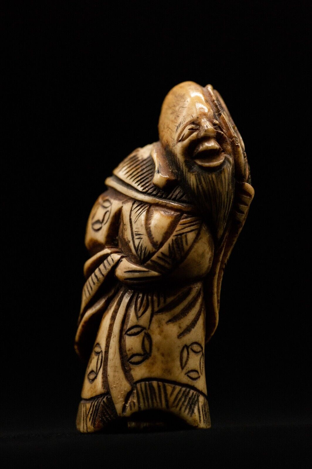 Stag Antler NETSUKE Wiseman Japanese Edo - Meiji Antique Vintage