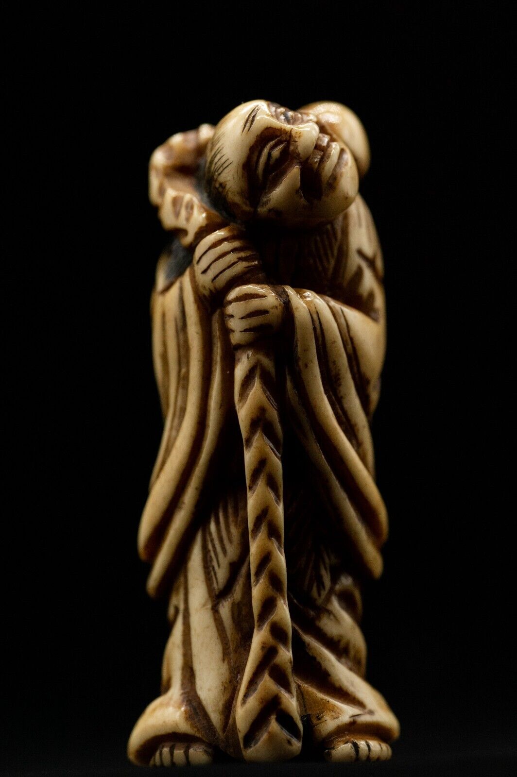 Stag Antler NETSUKE Hermit Japanese Edo - Meiji Antique Vintage