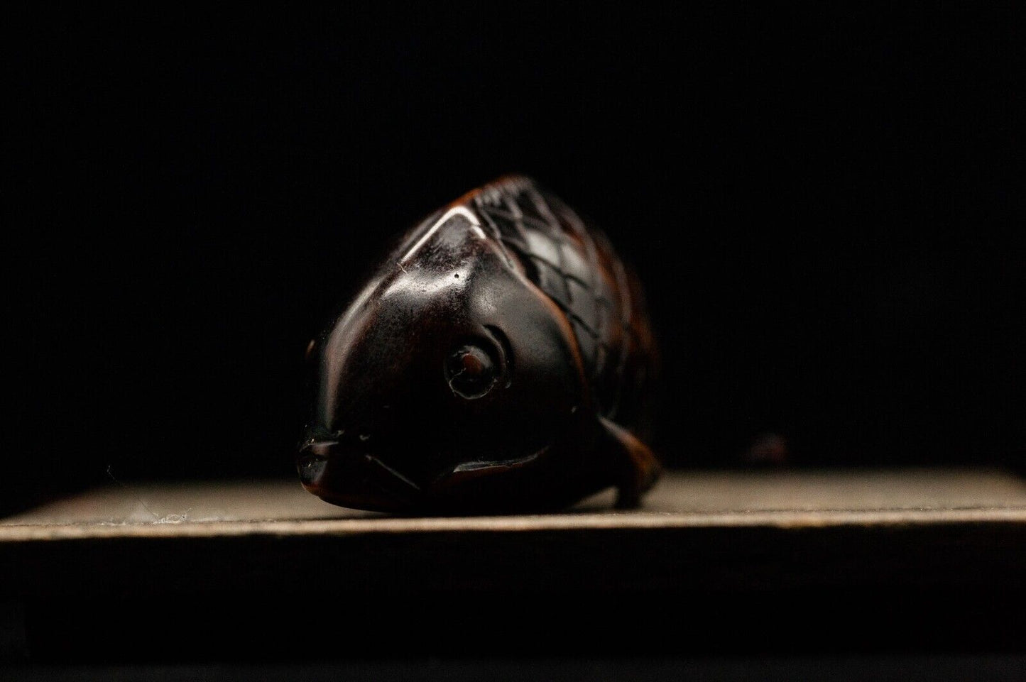 Wooden NETSUKE Koi Fish Japanese Antique Vintage