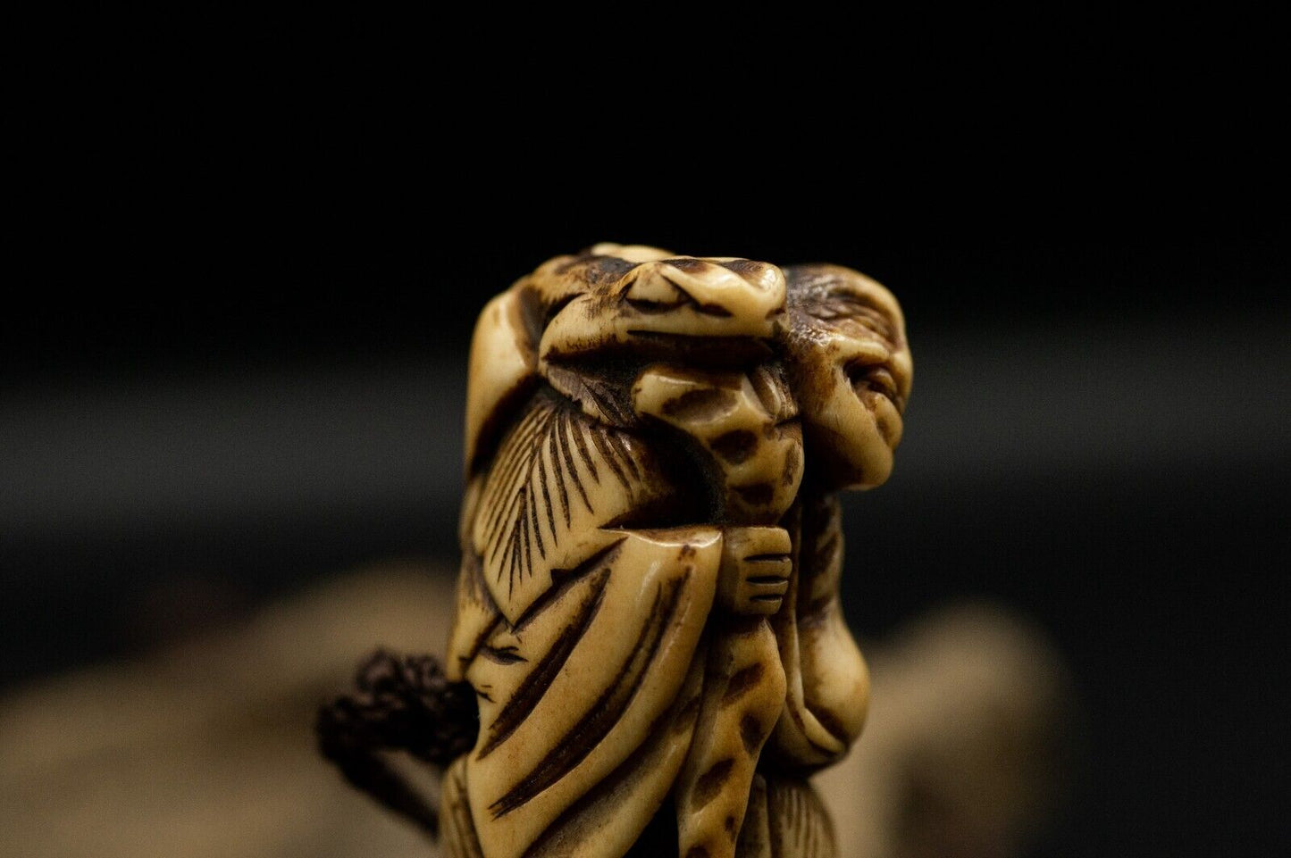 Stag Antler NETSUKE Hermit w/Bag Japanese Edo - Meiji Antique Vintage