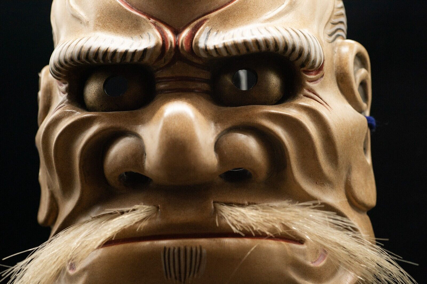 HQ Signed Wooden Noh Mask Brass Eyes Beshimi Akujo 癋見悪尉 Noh Men Japanese Vintage