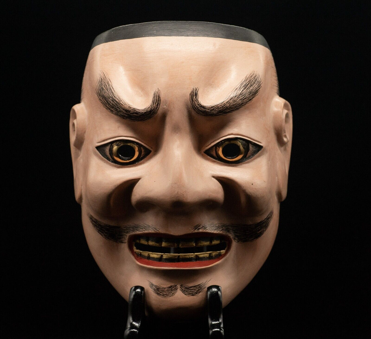 HQ Signed Wooden Noh Mask Tenjin 天神 Brass Eyes Noh Men Japanese Vintage