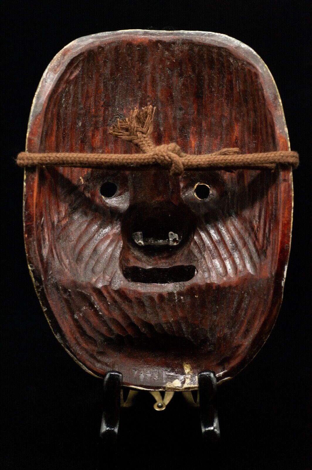 Wooden Noh Mask 牙飛出 KIBATOBIDE Noh Men Japanese Antique Vintage