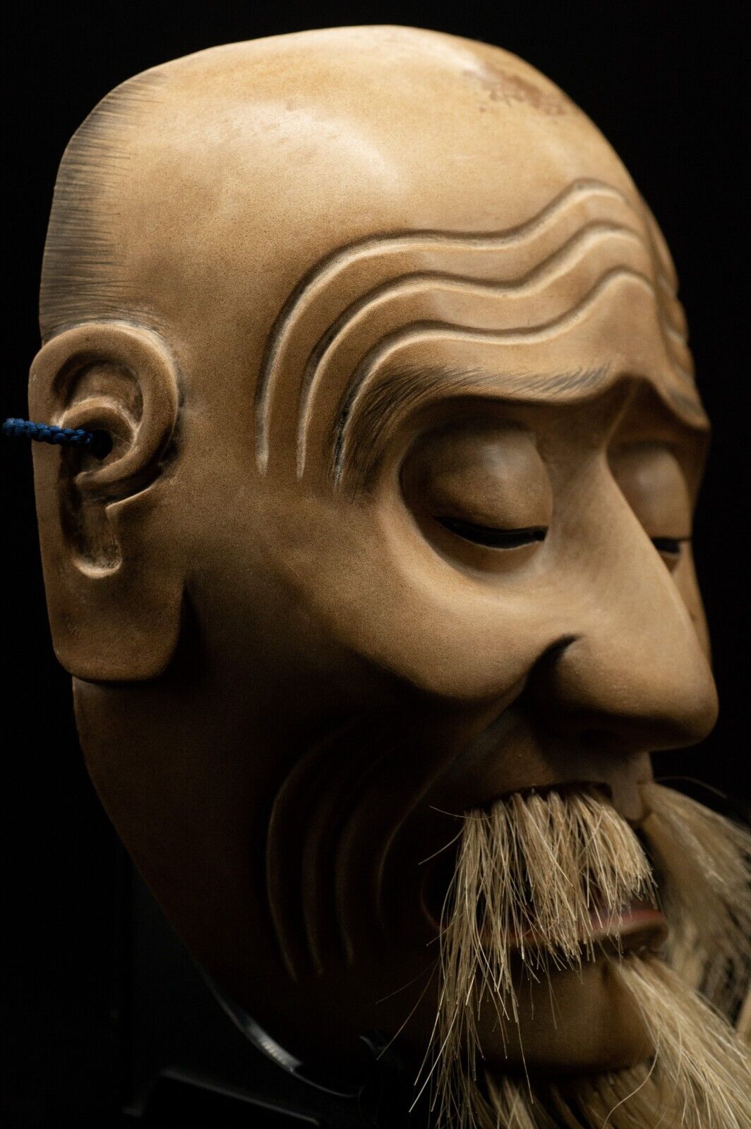 HQ Signed Wooden Noh Mask Kagekiyo 景清 w/Bag Noh Men Japanese Vintage