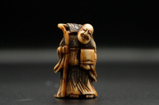 Stag Antler NETSUKE Hermit Japanese Edo - Meiji Antique Vintage