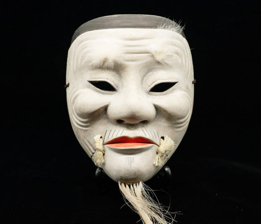 HQ Signed Wooden Noh Mask 父尉 Chichinojo Noh Men Japanese Antique Vintage