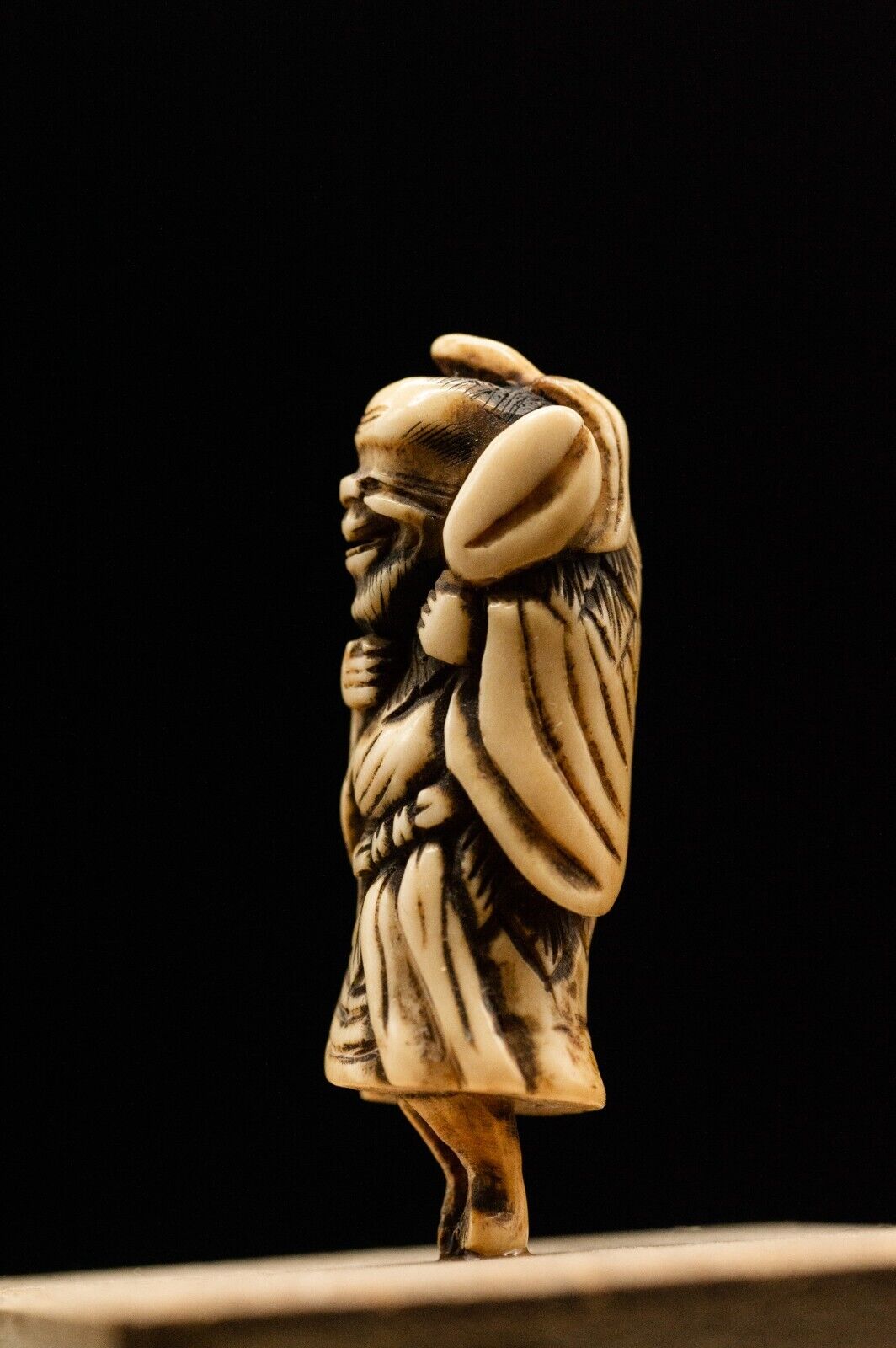 Stag Antler NETSUKE Hermit Japanese Edo - Meiji Antique Vintage