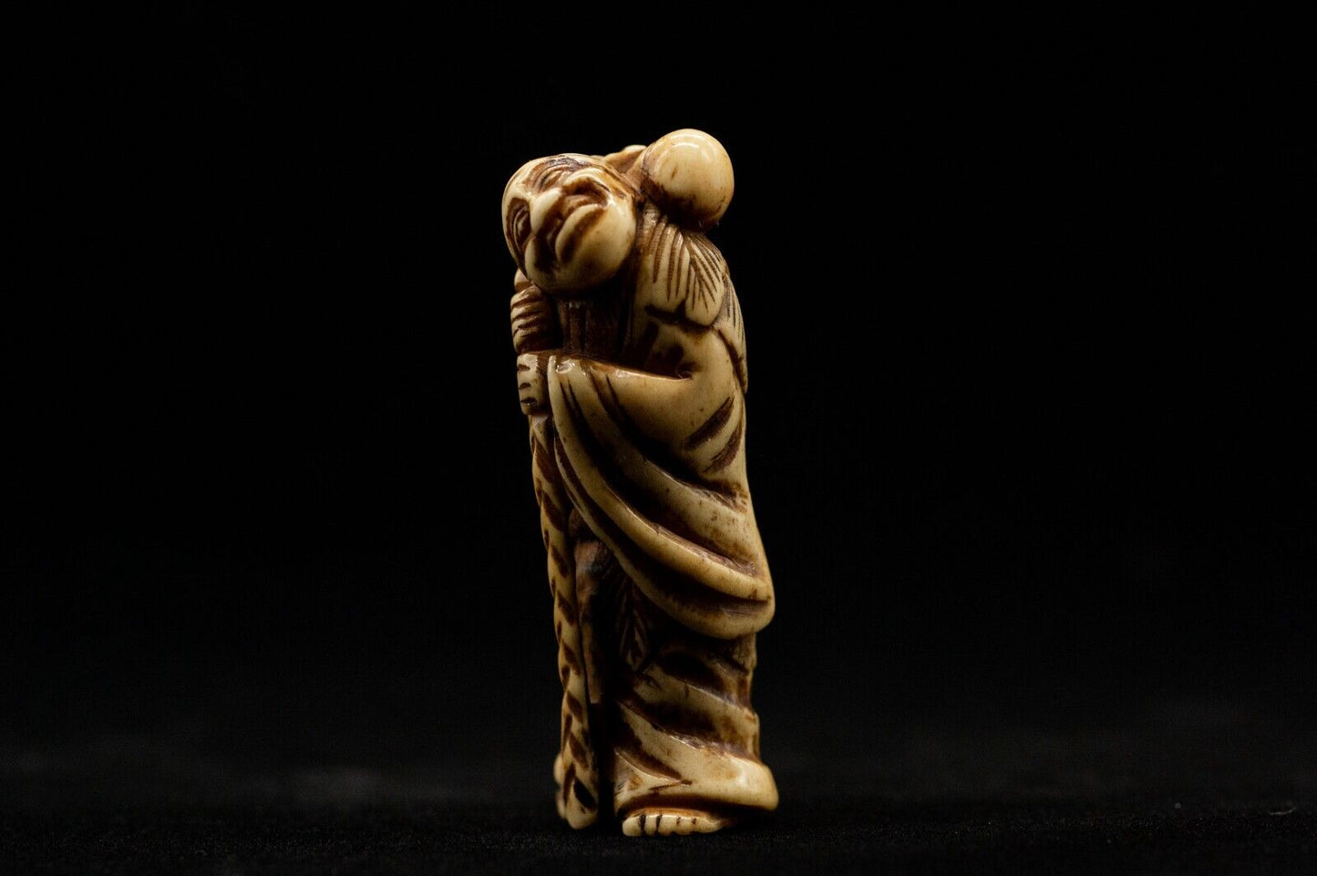 Stag Antler NETSUKE Hermit Japanese Edo - Meiji Antique Vintage