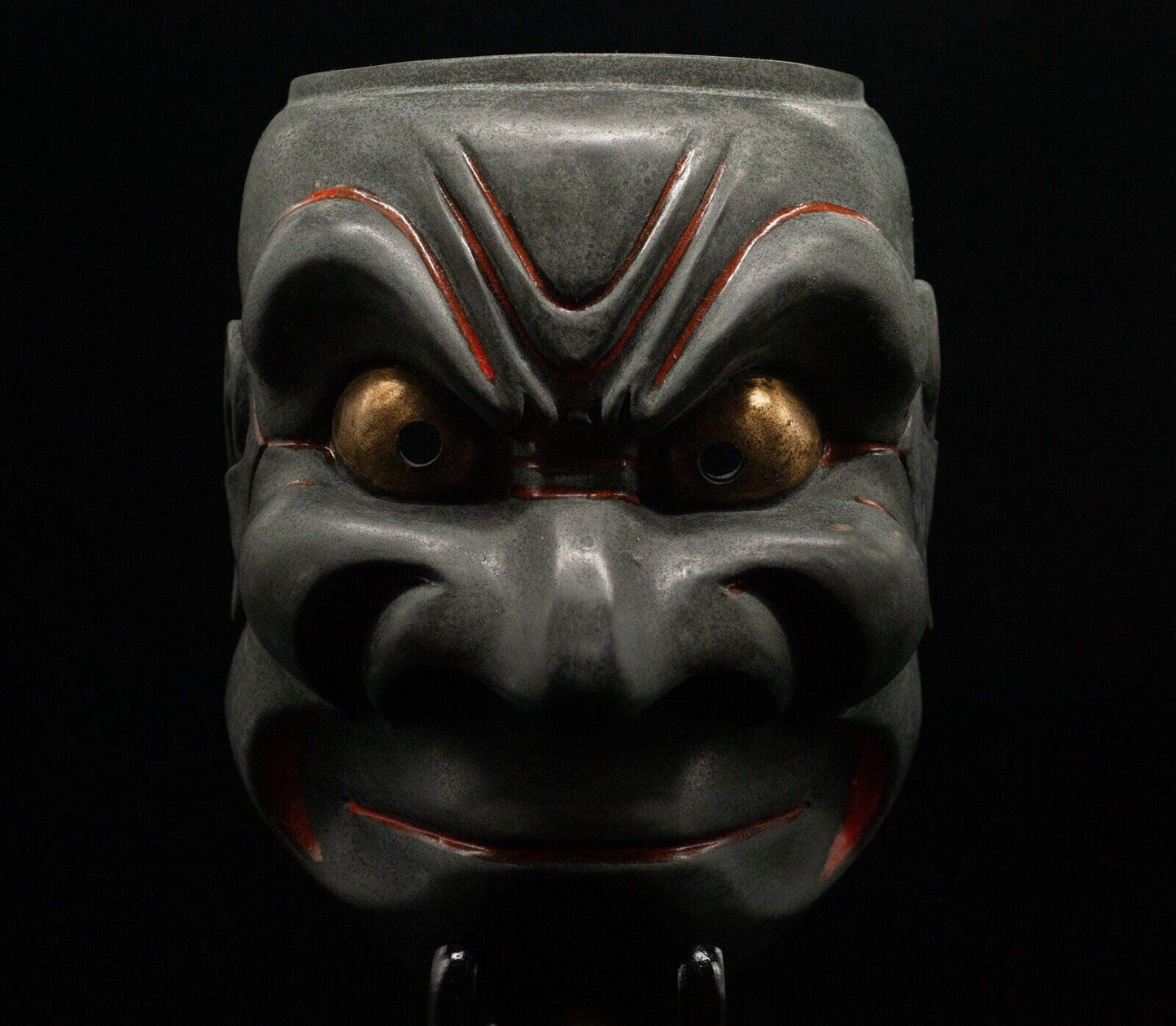 HQ Signed Wooden Noh Mask 黒鬼 Black Demon Noh Men Japanese Vintage