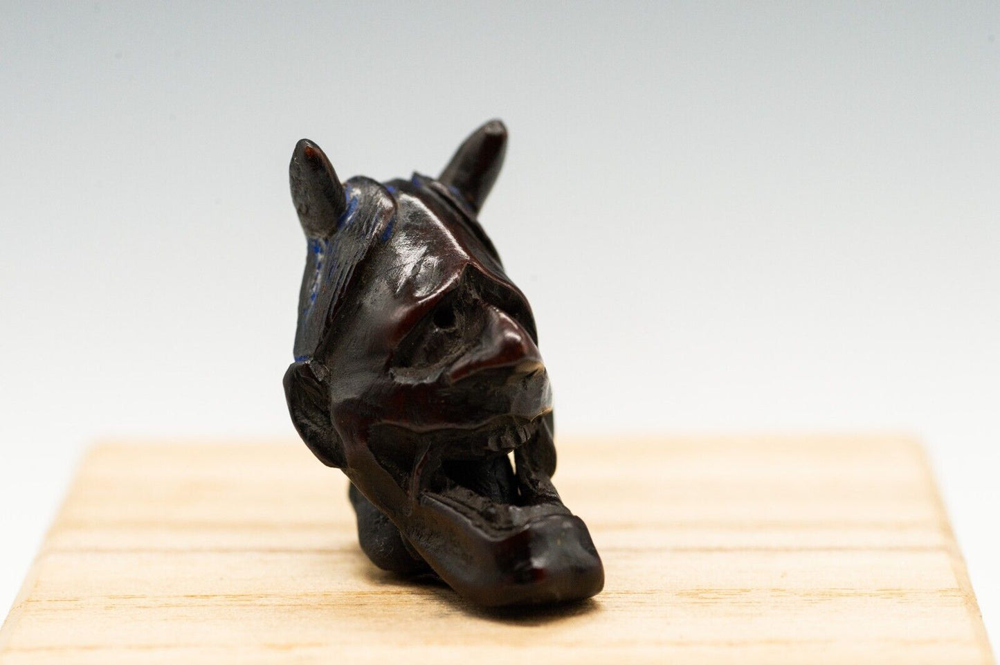 Signed NETSUKE Noh Mask Hannya 出目刀 Deme Katana Made Jpanese Antique Edo Period