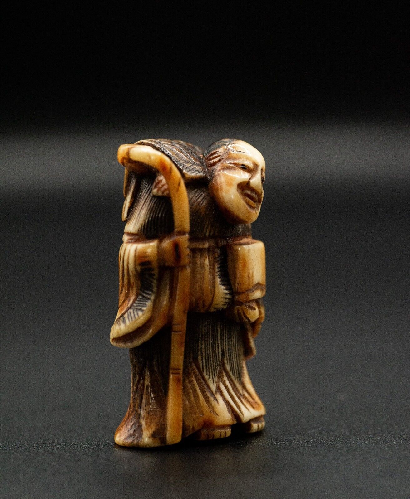 Stag Antler NETSUKE Hermit Japanese Edo - Meiji Antique Vintage