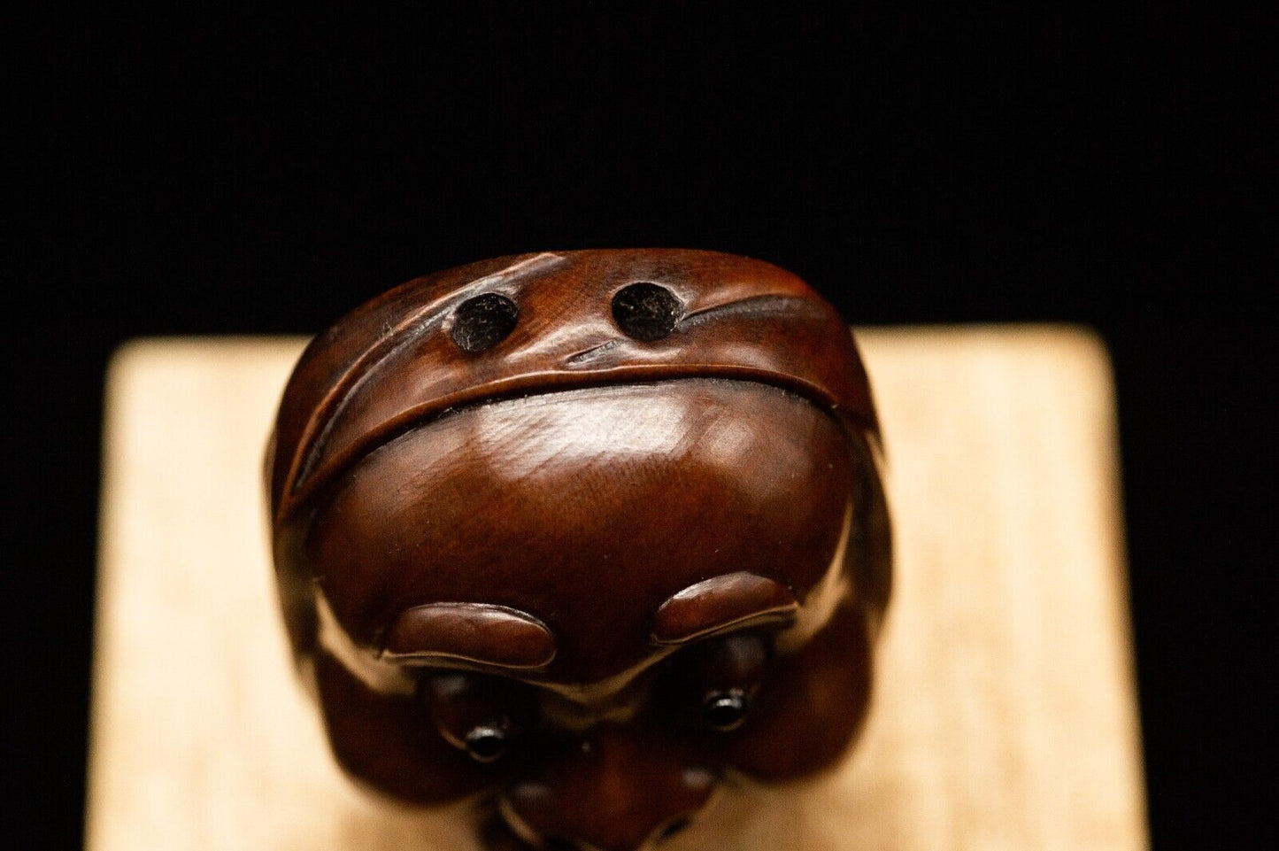 Signed Wooden NETSUKE Hyottoko 火男 Japanese Antique Vintage