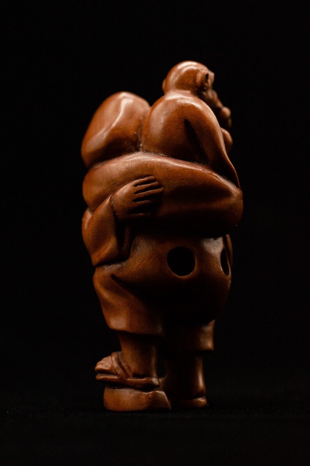 Signed Wooden NETSUKE Monkey trainer Japanese Antique Vintage