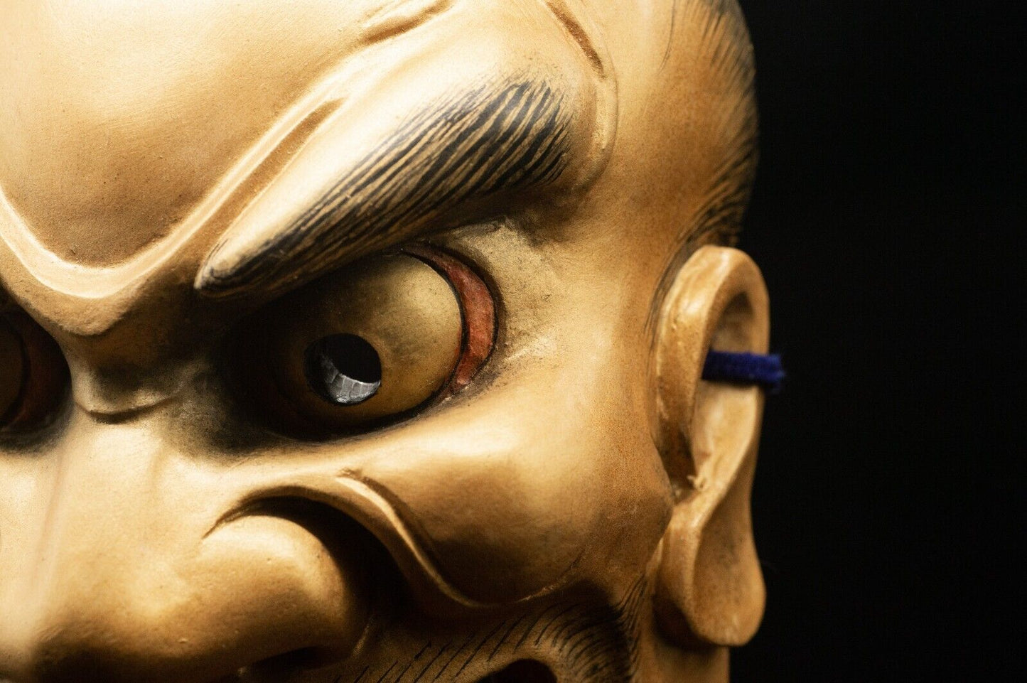 HQ Signed Wooden Noh Mask Golden Tiger Seiun 静雲 Made Noh Men Japanese Vintage