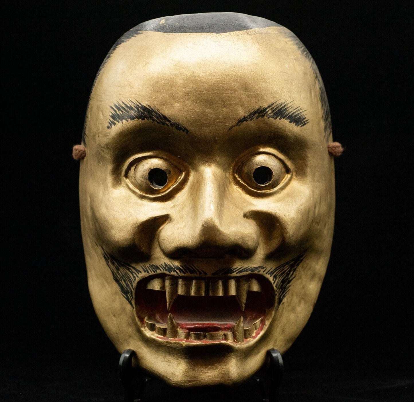 Wooden Noh Mask 牙飛出 KIBATOBIDE Noh Men Japanese Antique Vintage