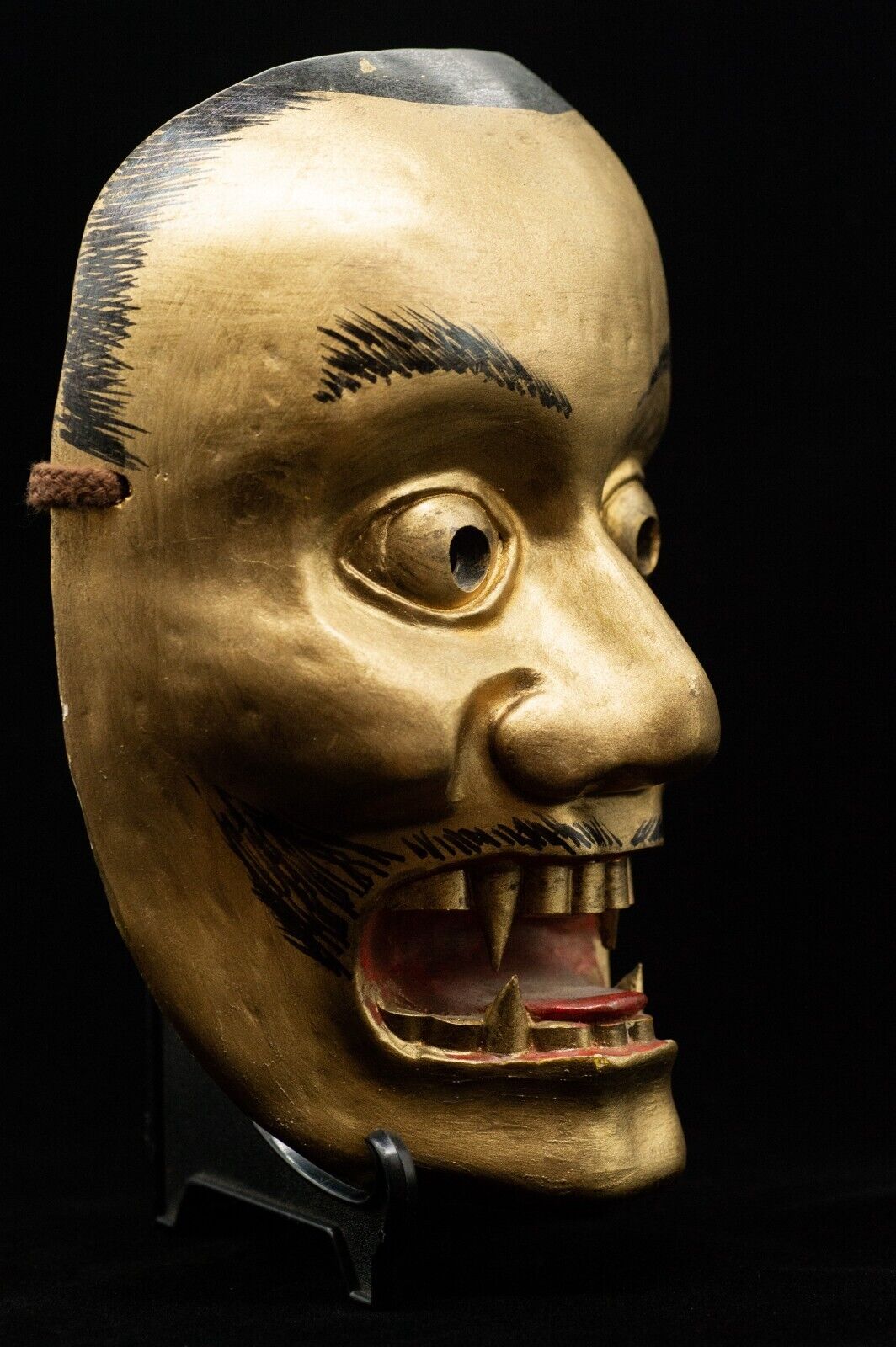 Wooden Noh Mask 牙飛出 KIBATOBIDE Noh Men Japanese Antique Vintage