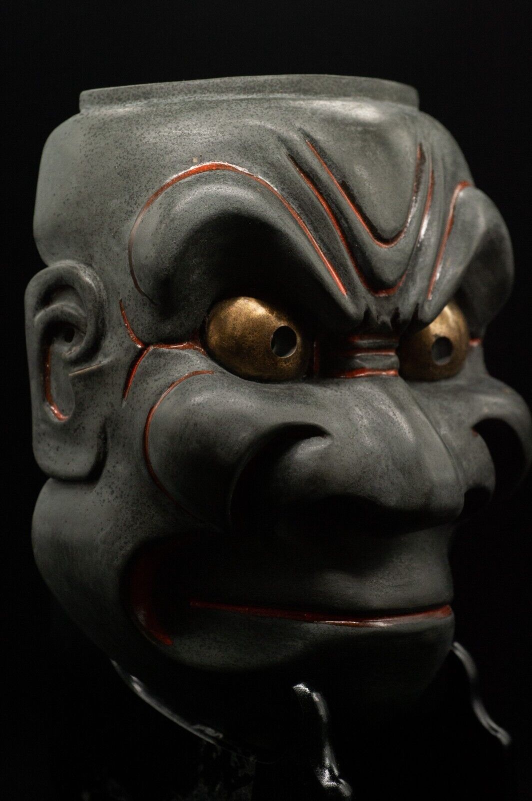 HQ Signed Wooden Noh Mask 黒鬼 Black Demon Noh Men Japanese Vintage