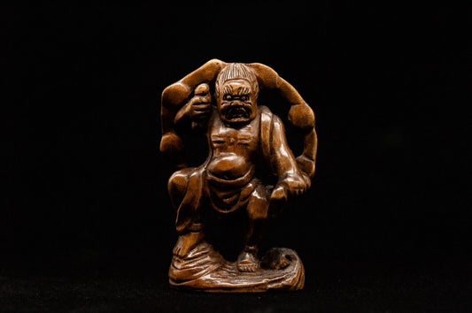 Signed Wooden NETSUKE The Thunder God 雷神 Japanese Antique Vintage