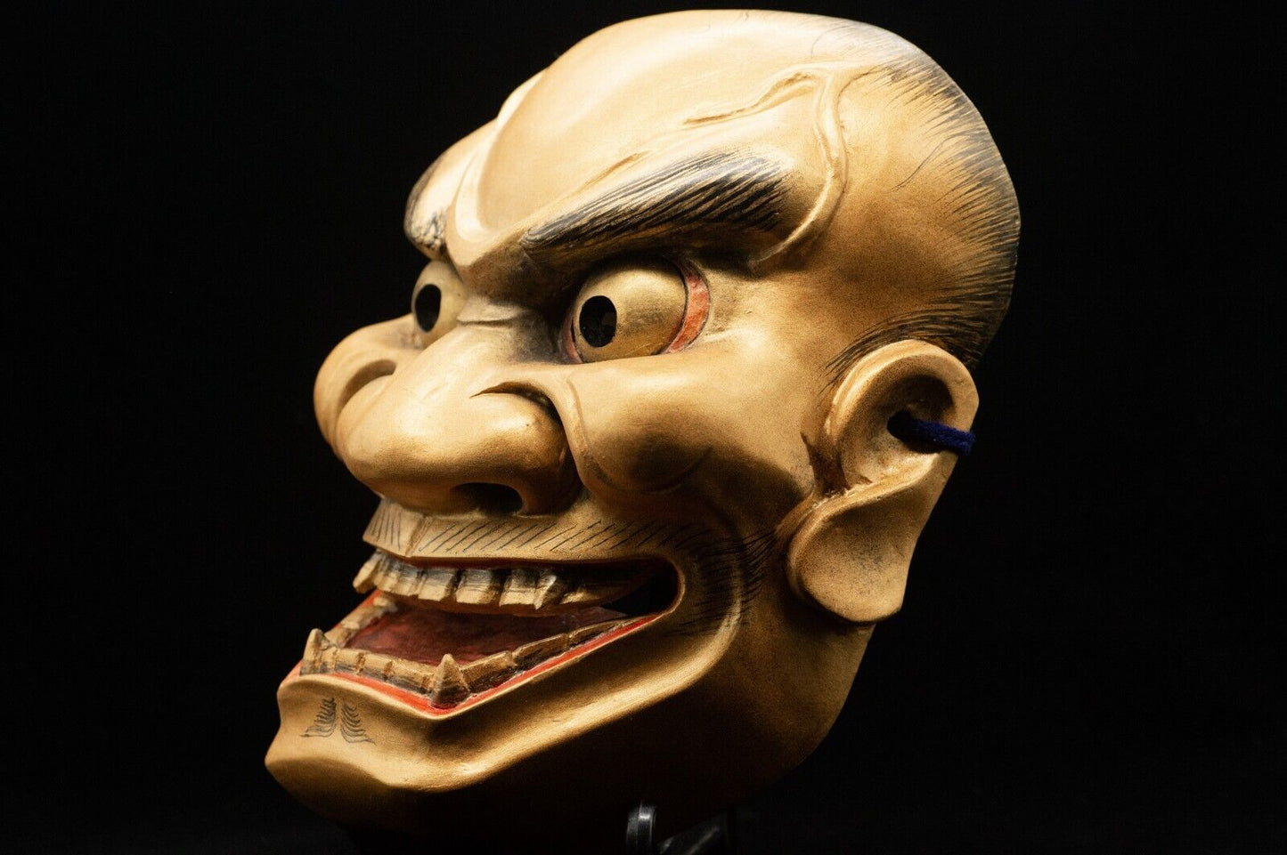 HQ Signed Wooden Noh Mask Golden Tiger Seiun 静雲 Made Noh Men Japanese Vintage