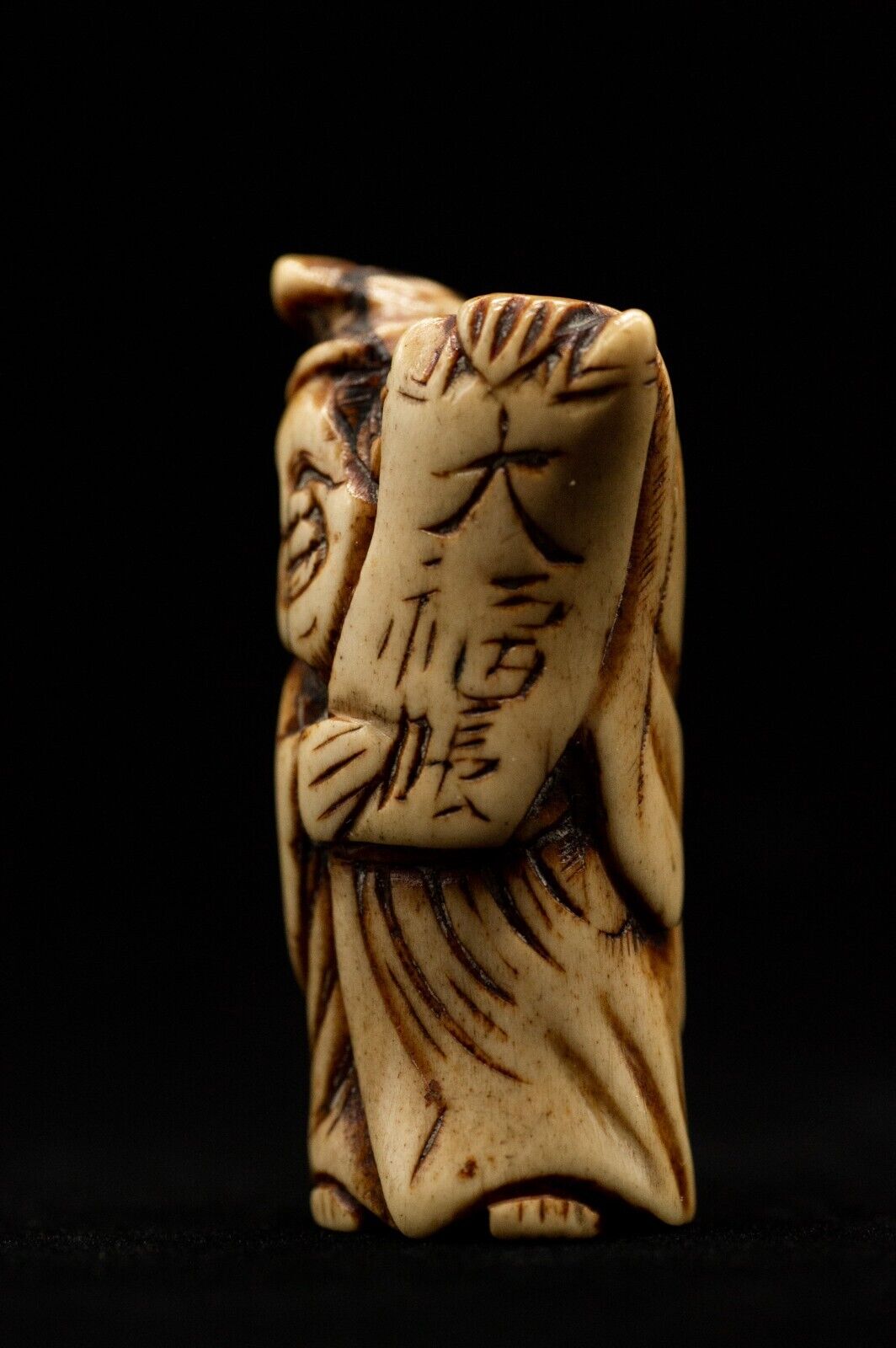 Stag Antler NETSUKE 大福帳 money fortune Japanese Edo - Meiji Antique Vintage