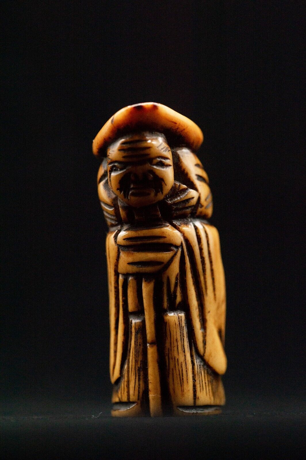 Stag Antler NETSUKE Dutchman Japanese Edo - Meiji Antique Vintage