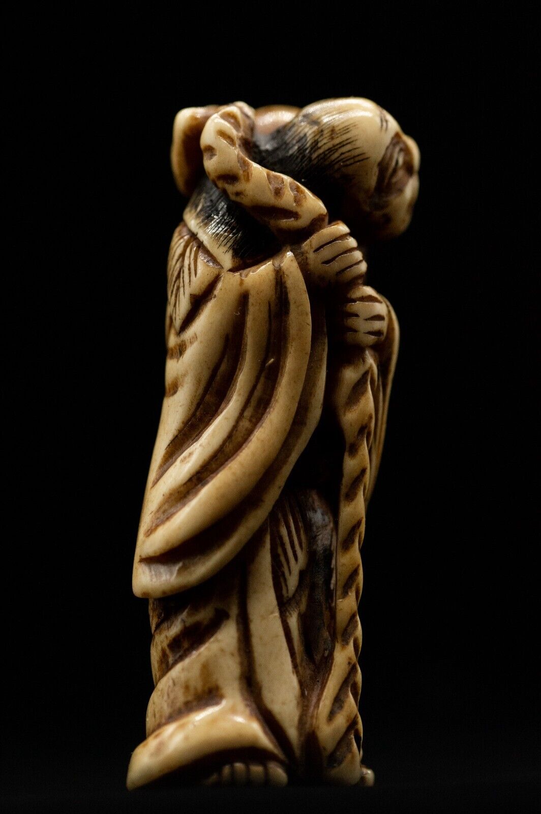 Stag Antler NETSUKE Hermit Japanese Edo - Meiji Antique Vintage