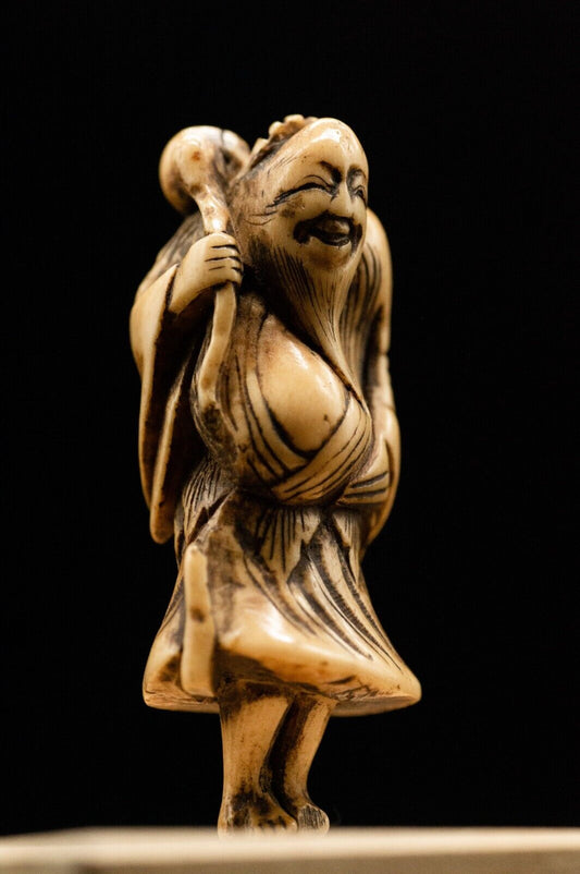 Stag Antler NETSUKE Hermit Japanese Edo - Meiji Antique Vintage