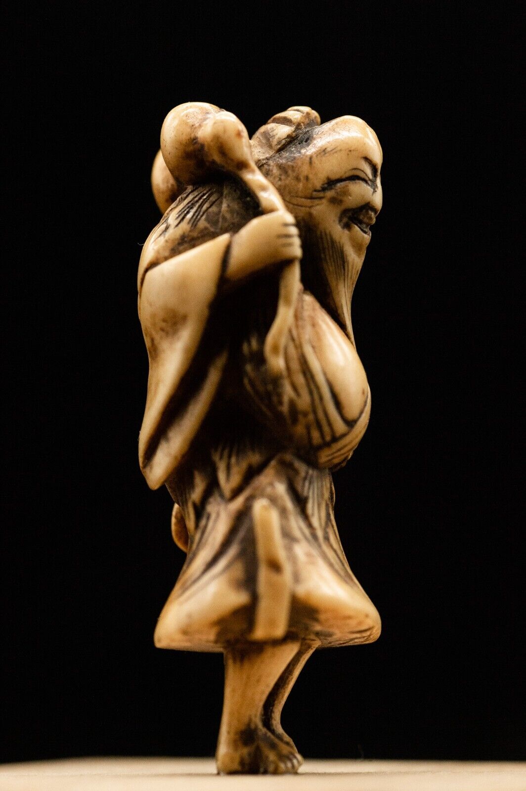 Stag Antler NETSUKE Hermit Japanese Edo - Meiji Antique Vintage