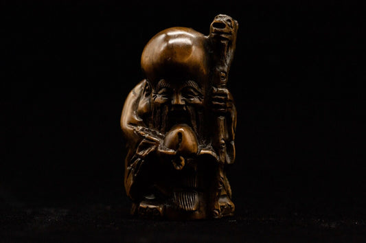 Signed Wooden NETSUKE Hermit Japanese Antique Vintage