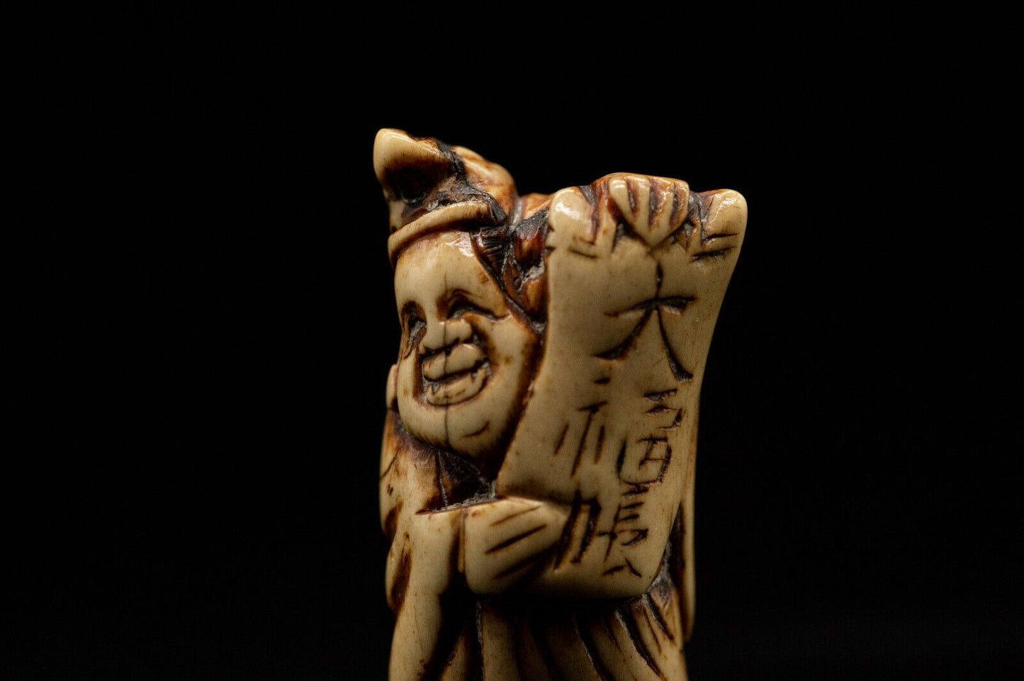 Stag Antler NETSUKE 大福帳 money fortune Japanese Edo - Meiji Antique Vintage