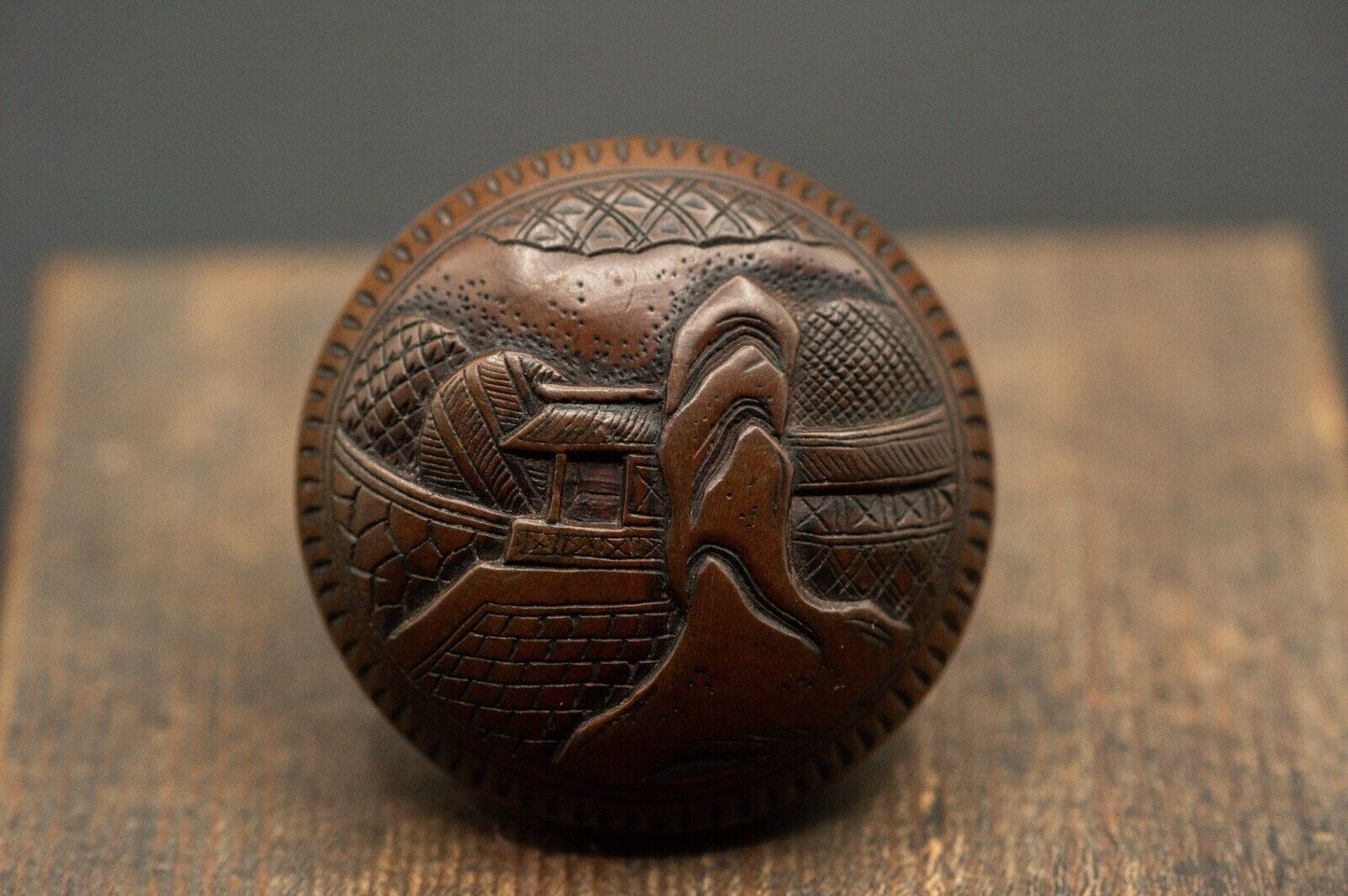 Wooden NETSUKE  Manjyu Netsauke Japanese Woodcraft Antique Vintage