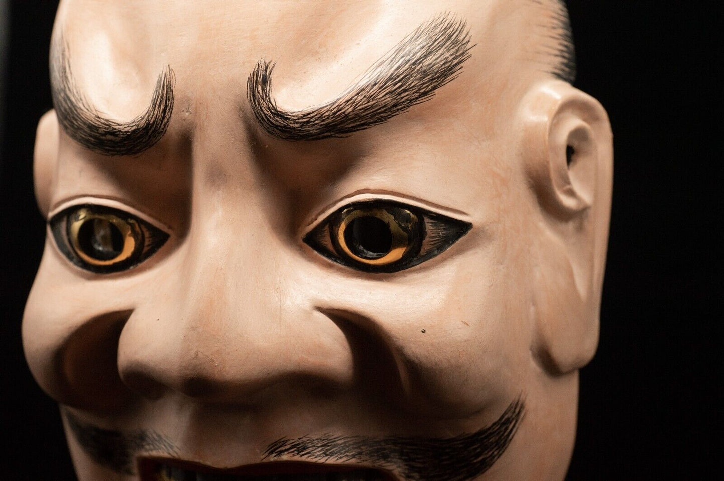 HQ Signed Wooden Noh Mask Tenjin 天神 Brass Eyes Noh Men Japanese Vintage