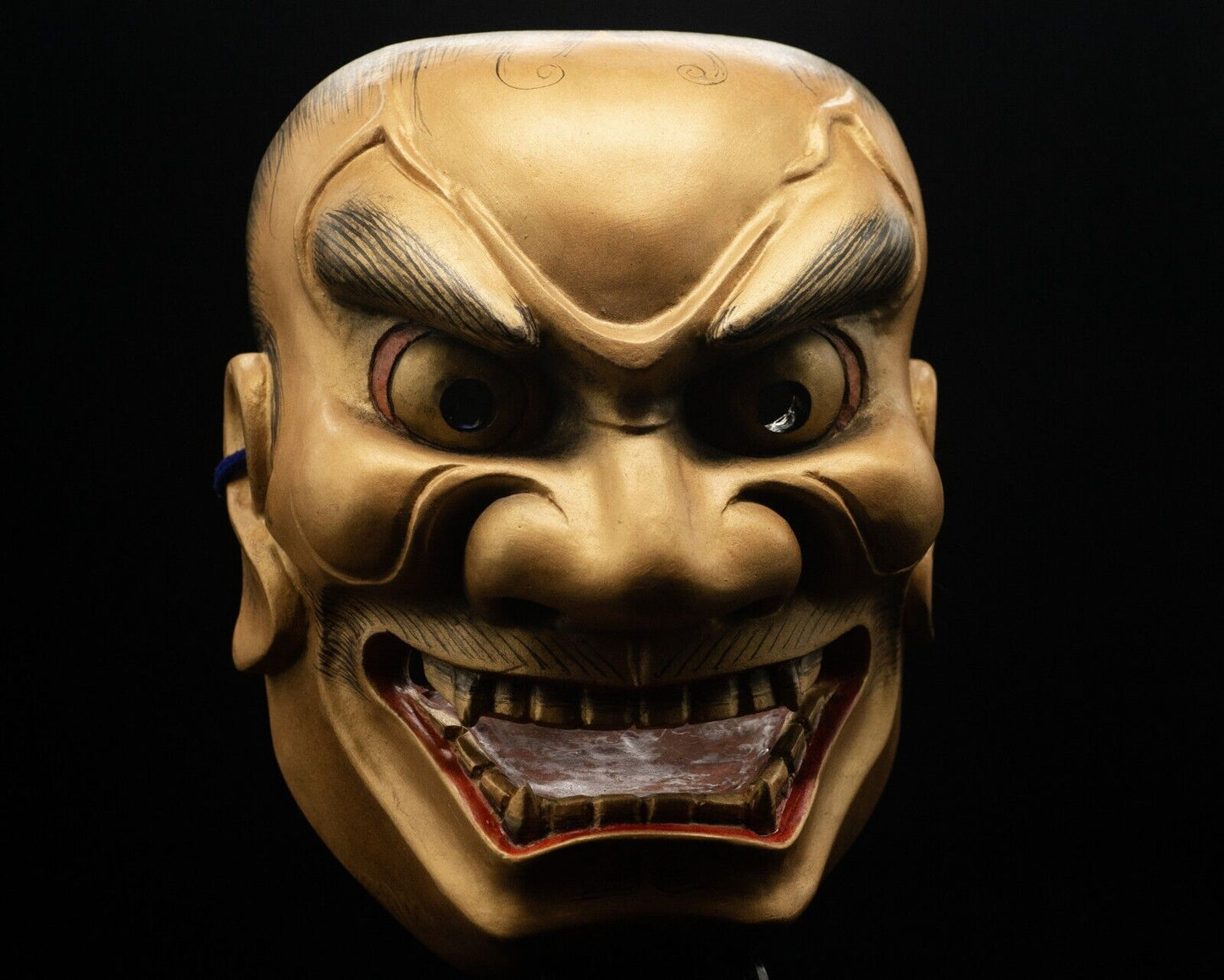 HQ Signed Wooden Noh Mask Golden Tiger Seiun 静雲 Made Noh Men Japanese Vintage