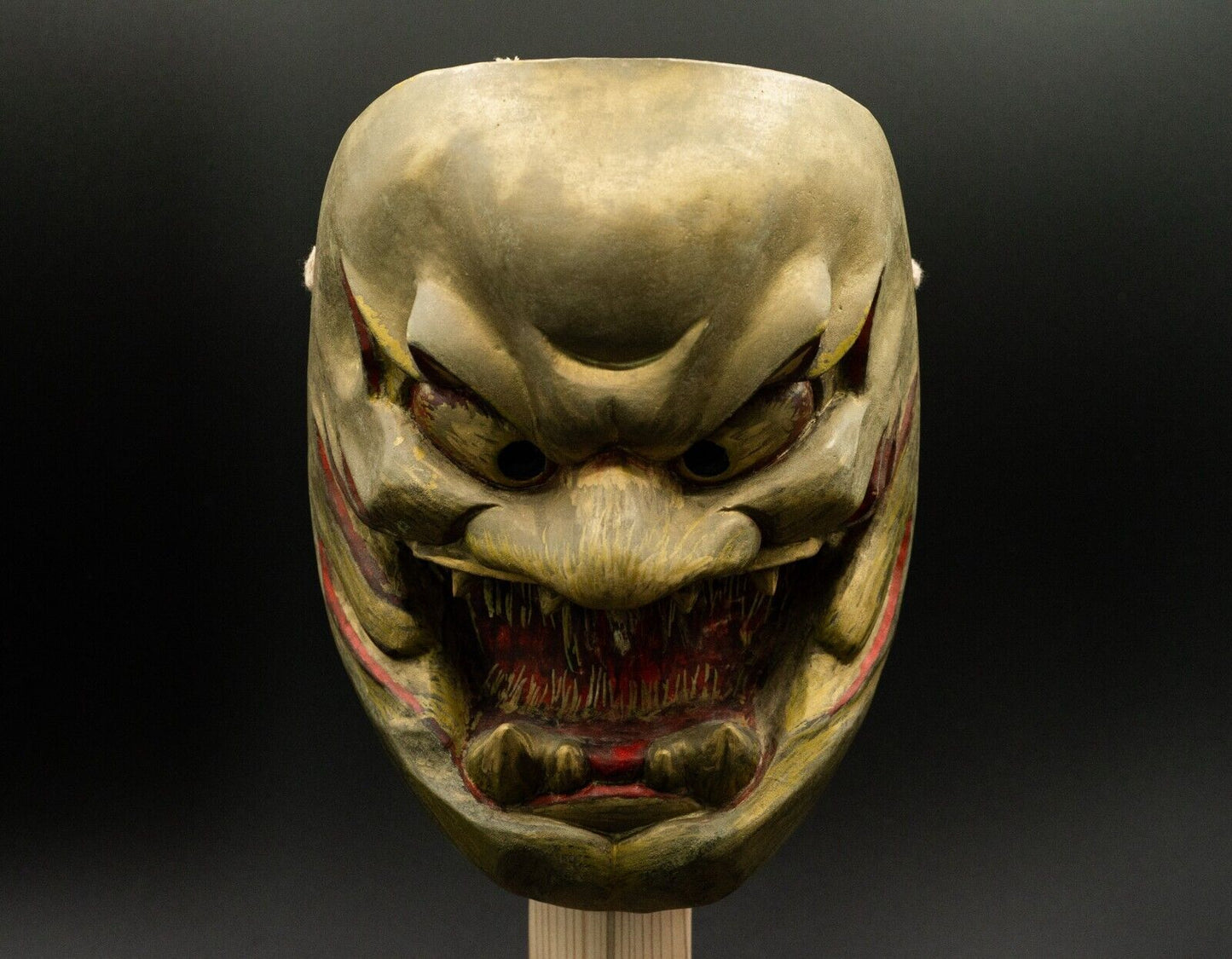 HQ Signed Wooden Noh Mask Demon Men Japanese Antique Vintage