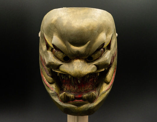 HQ Signed Wooden Noh Mask Demon Men Japanese Antique Vintage