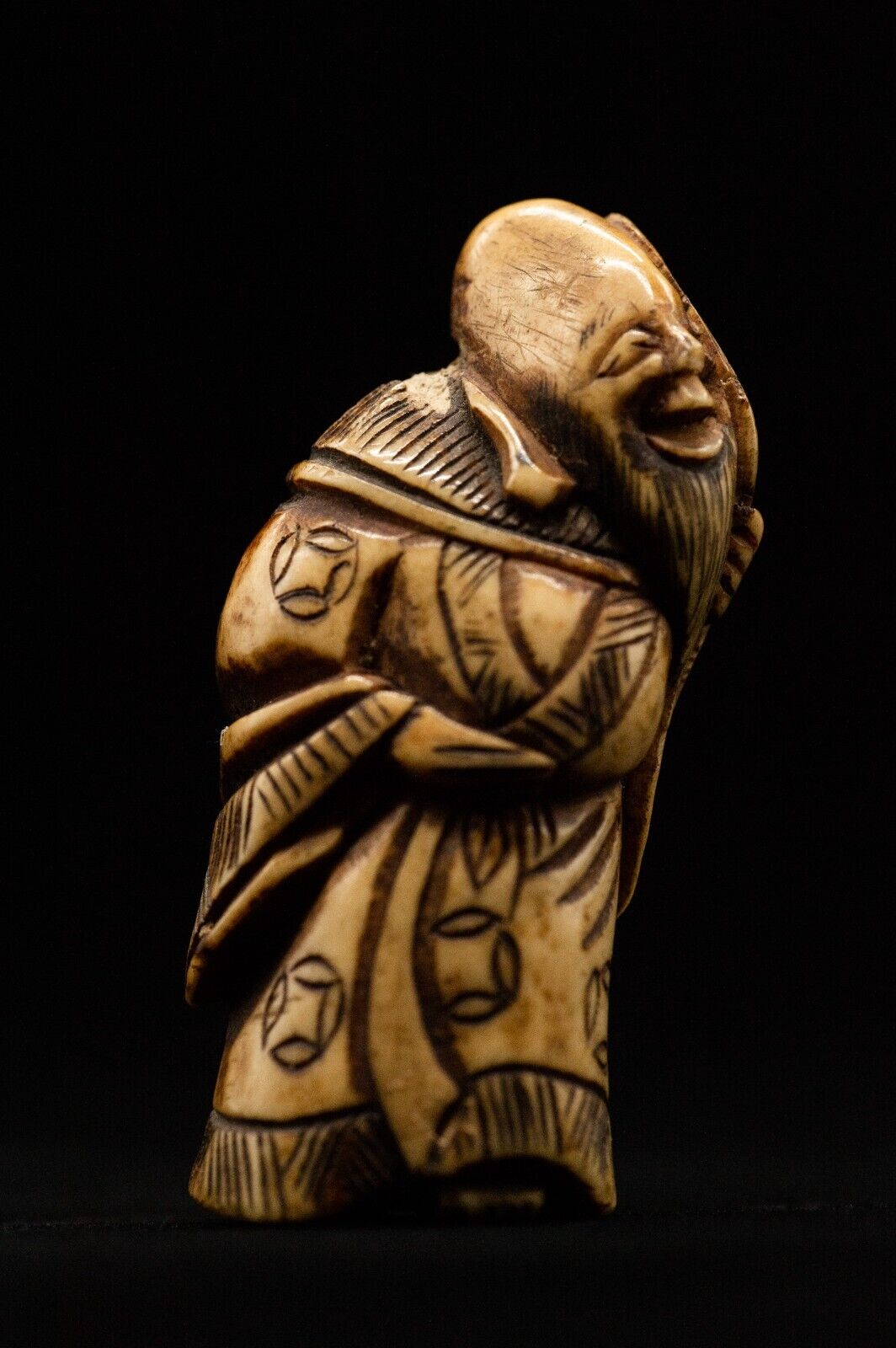 Stag Antler NETSUKE Wiseman Japanese Edo - Meiji Antique Vintage