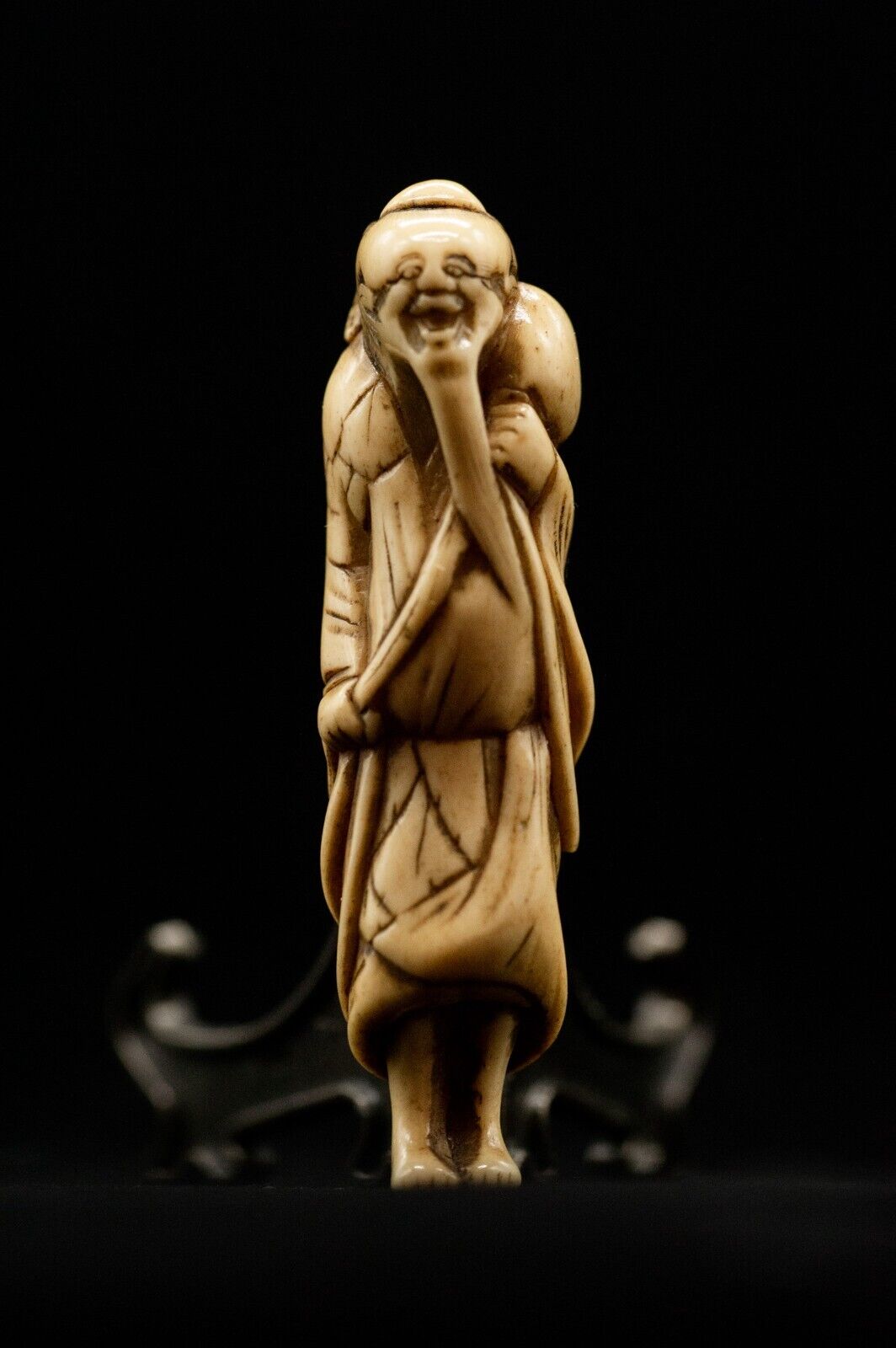 Stag Antler NETSUKE Hermit Japanese Edo Meiji Antique