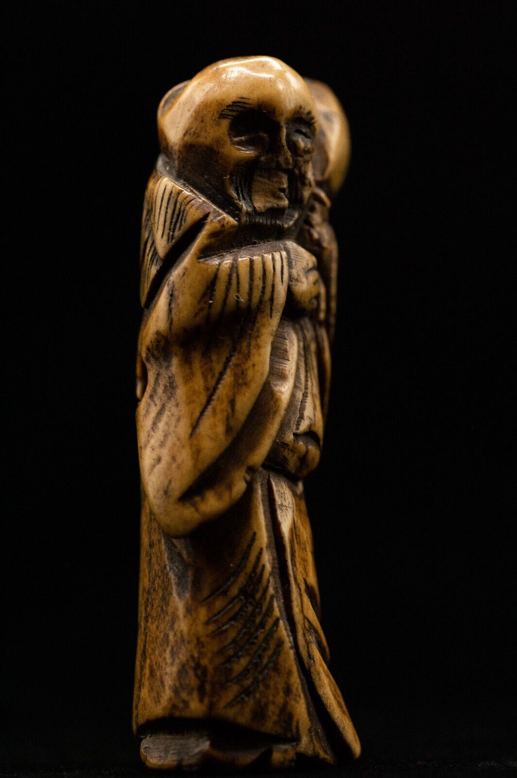 Stag Antler NETSUKE Hermit Japanese Edo - Meiji Antique Vintage