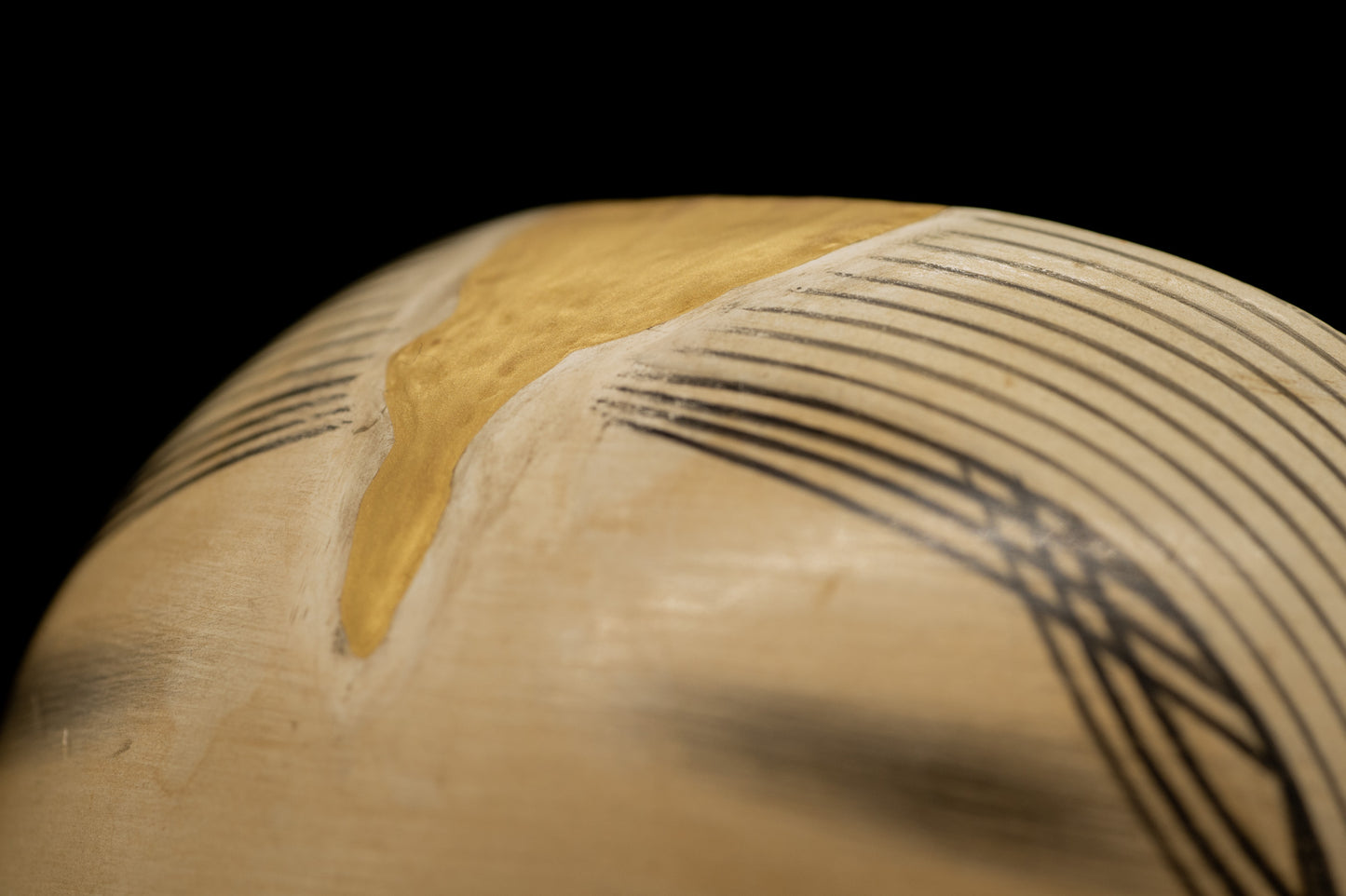 Signed Wooden Noh Mask Old Woman restored using traditional KINTSUGI technique