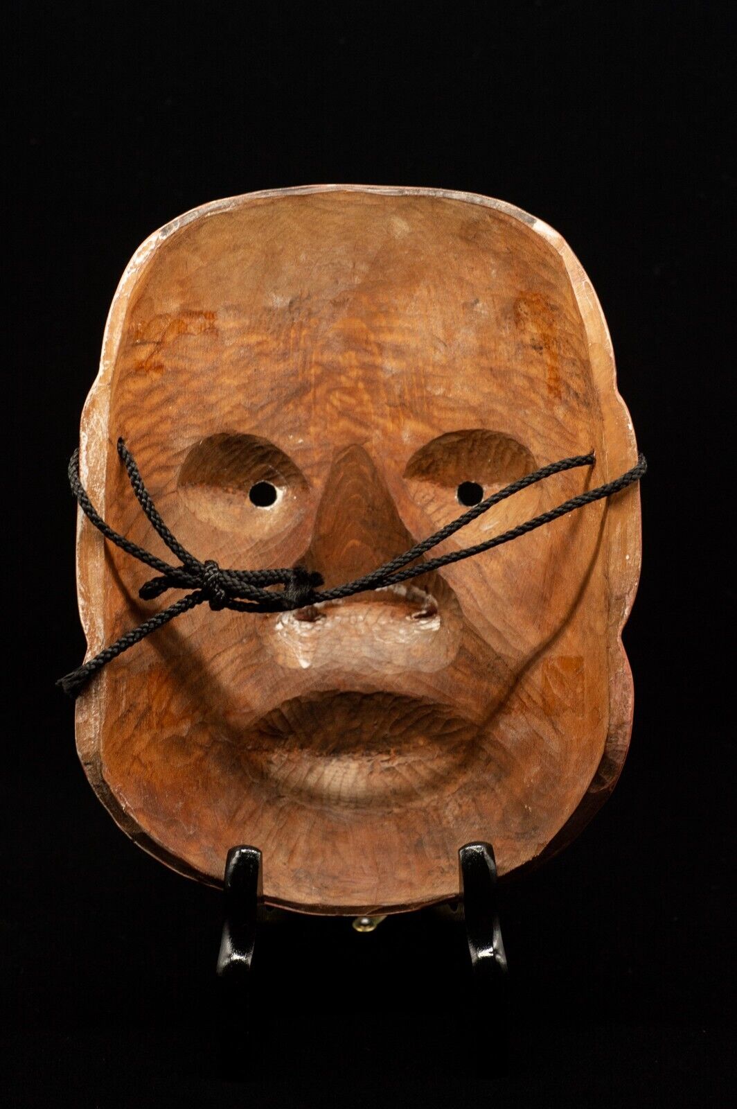 HQ Signed Wooden Noh Mask Ko-Beshimi Brass Eyes w/Bag Noh Men Japanese Vintage